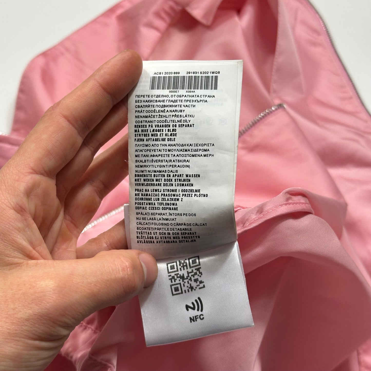 Prada 2020 Baby Pink 3D Triangle Plaque Pouch Re-Nylon Jacket - IT36 (XS-S)