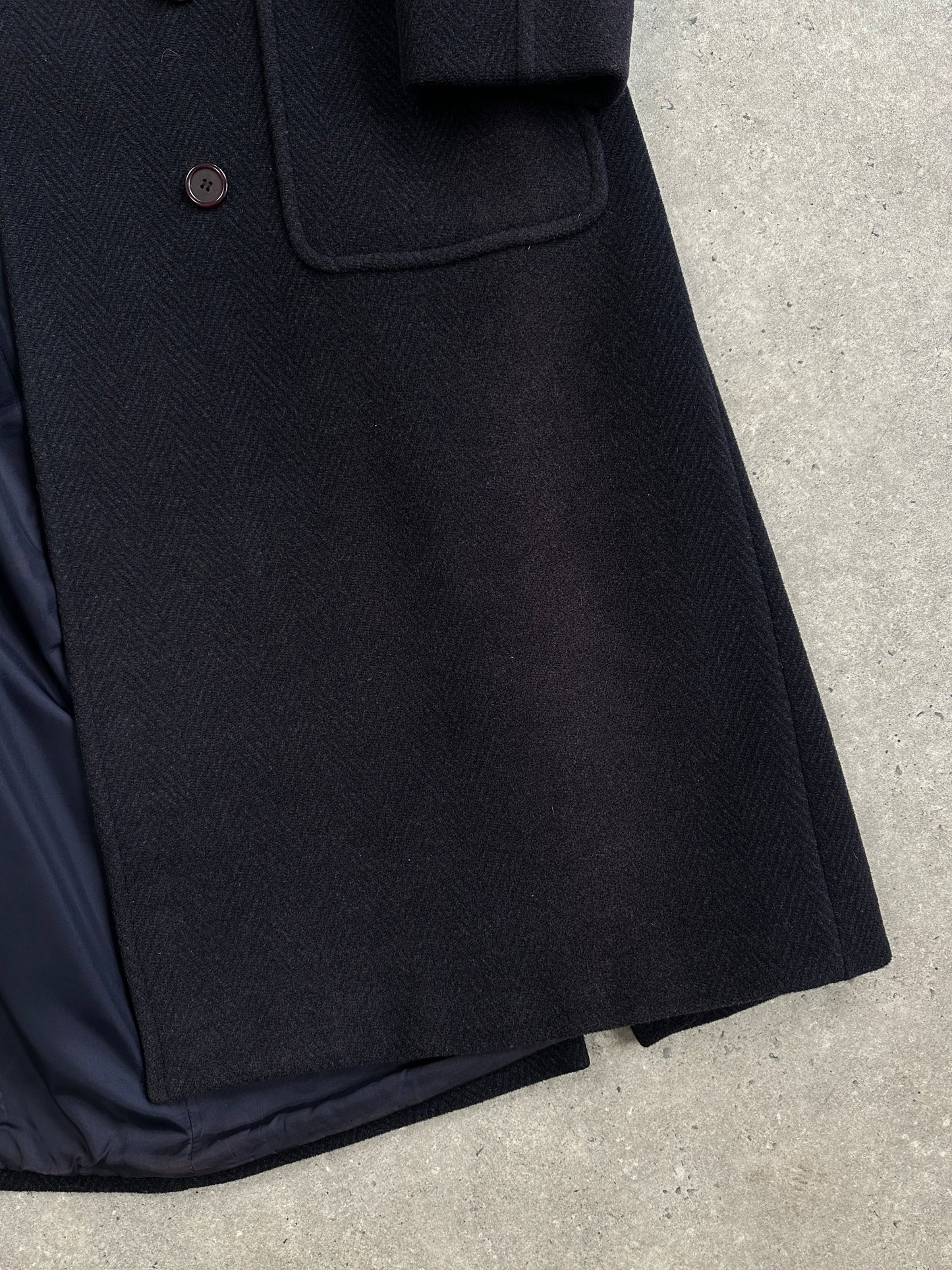 Burberry 1990s Herringbone Wool Double Breasted Coat - M/L