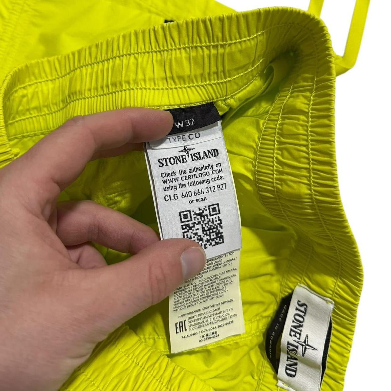 Stone Island Canvas Shorts | W32, Neon Yellow