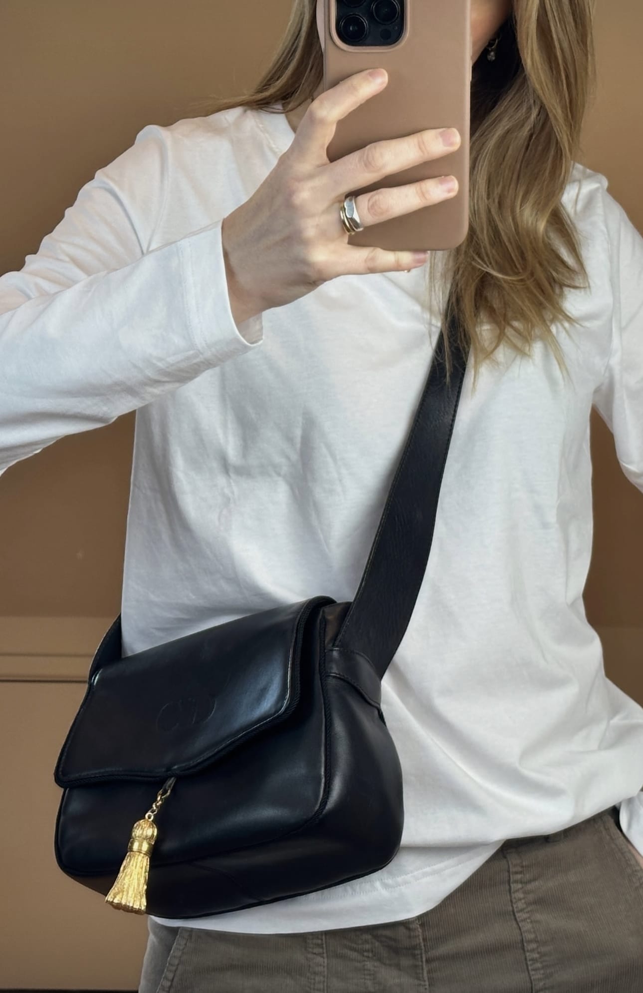 Vintage Christian Dior Gold Tassel Black Leather Bag