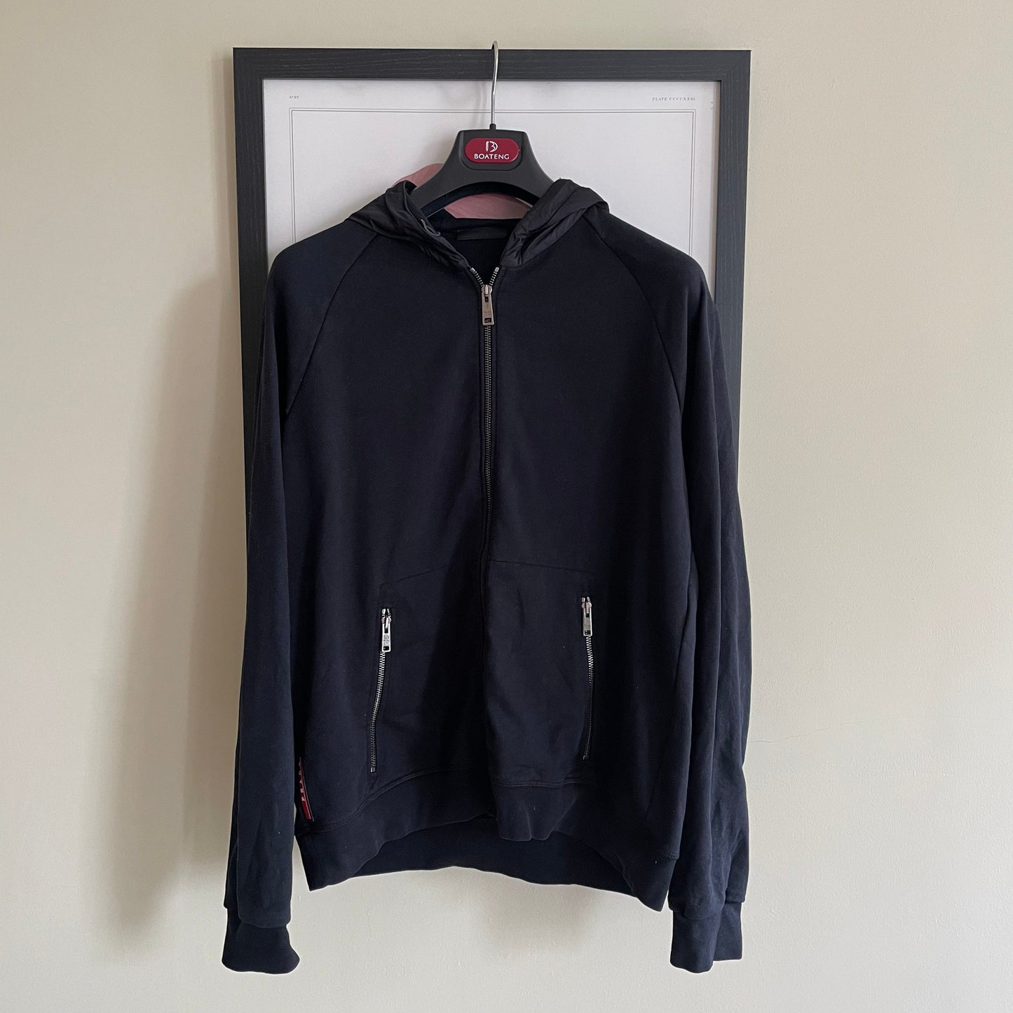 Prada Sport Black 2014 Nylon Hood Zip-Through Hoodie | Large, Black