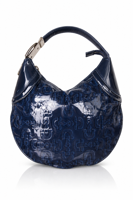 Gucci Patent Leather Horsebit Embossed Hobo Bag (CA956). FA:276 SC: 5782 | O/S, Navy