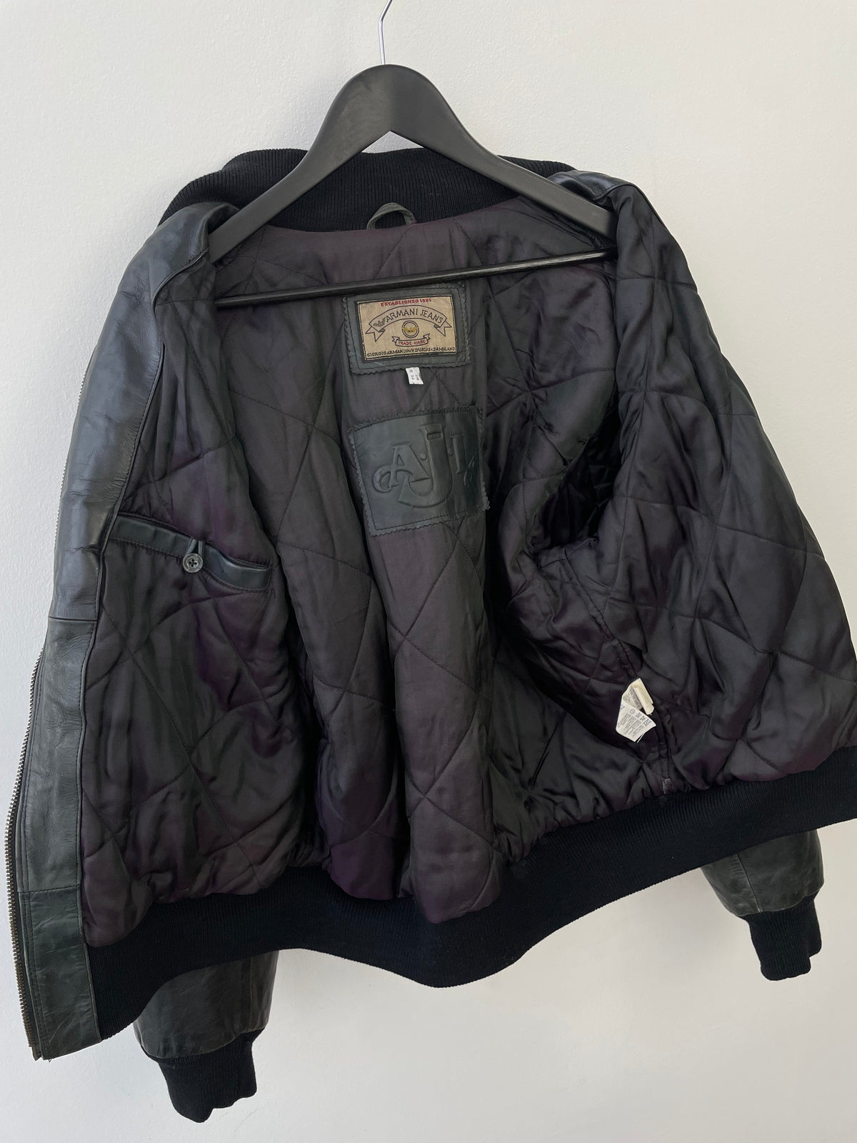Armani Jeans 90s Leather Bomber Jacket | Large, Red