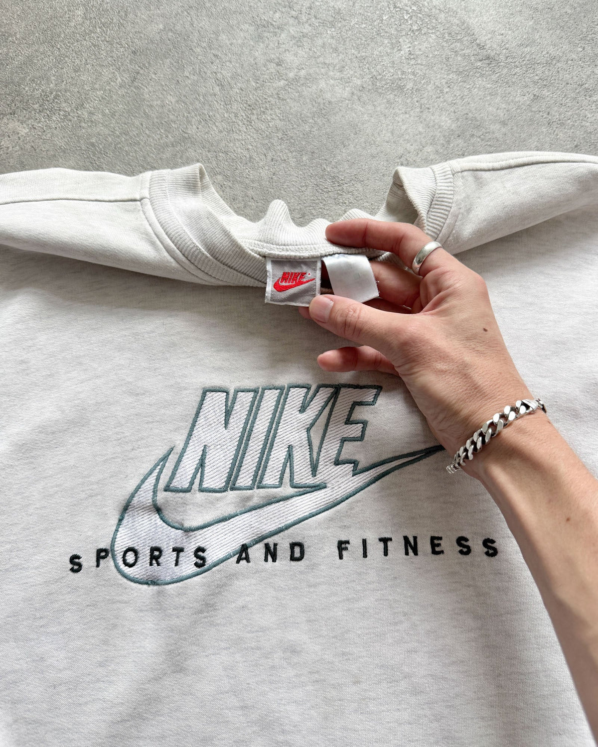 nike 1990s ‘sports and fitness’ heavyweight embroidered sweatshirt (xl) | XL, Grey