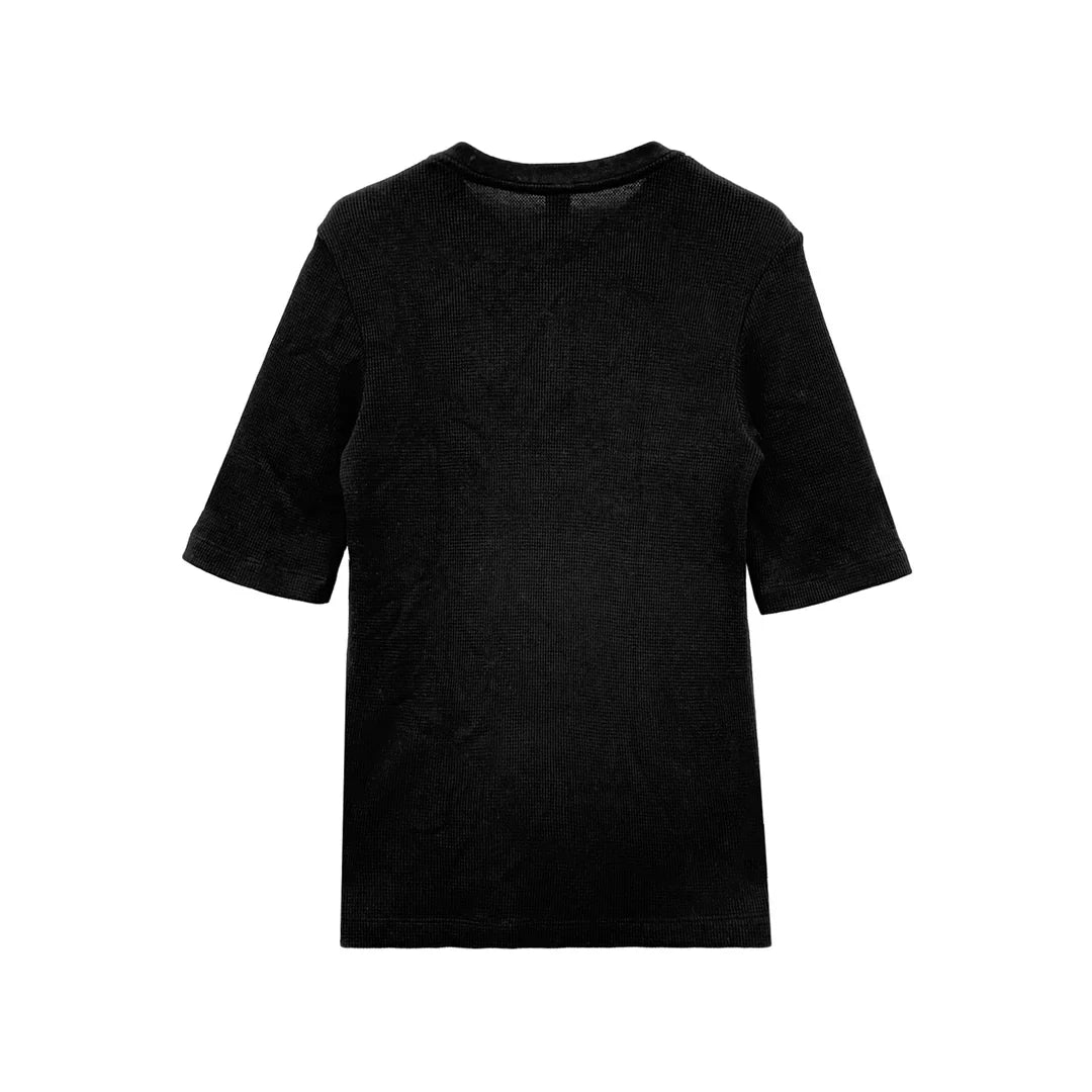 Chrome Hearts CH Logo Thermal Waffle Short Sleeve Henley T-Shirt | Large, Black