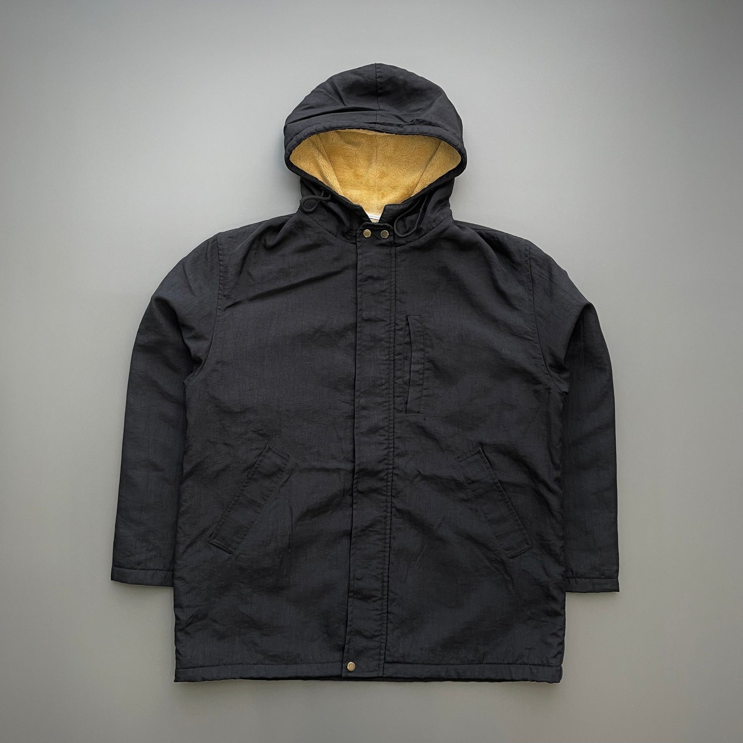 C.P. Company Black AW95 Nylon Fleece Lined Hooded Overcoat | X-Large, Black