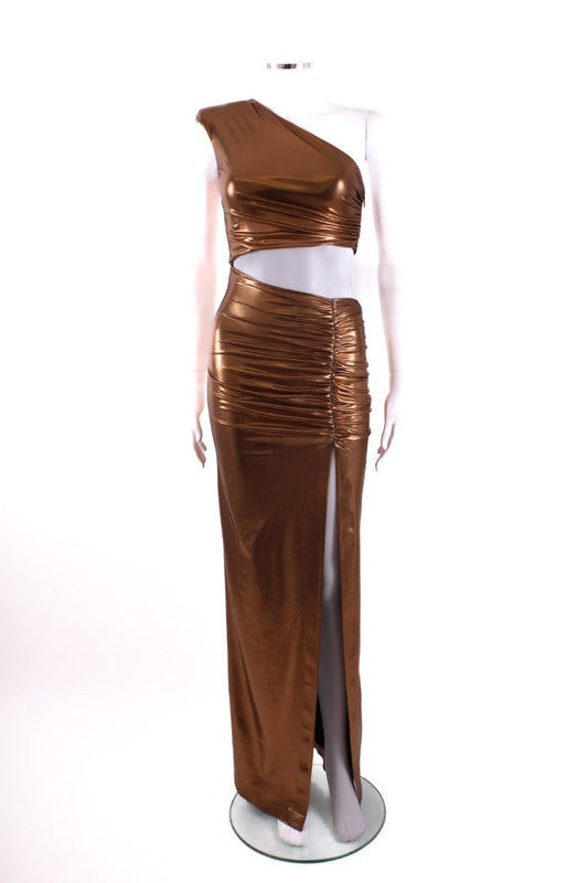 House of Amen Gold Laminated Jersey Dress Gold 10 | Default Title, Gold