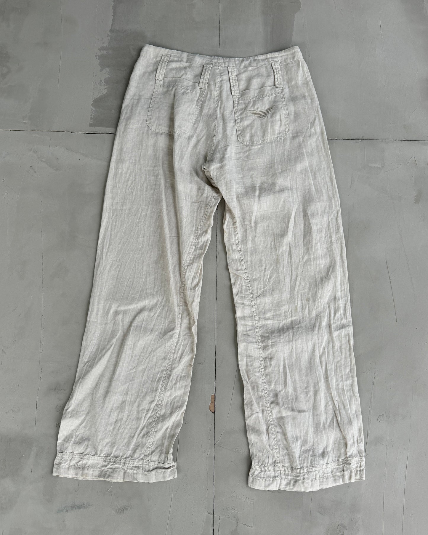 Armani Jeans Wide Leg Linen Pants with Zip Detail - M