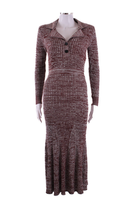 Self Portrait L/S Rib Knit Dress Brown/ Grey S | Default Title, Multicoloured