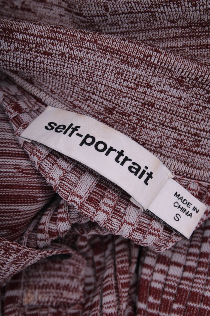 Self Portrait L/S Rib Knit Dress Brown/ Grey S | Default Title, Multicoloured