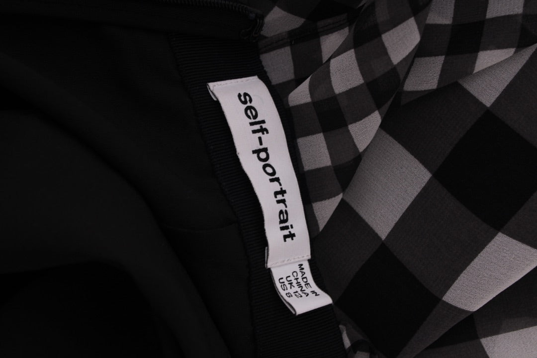 Self Portrait Gingham Midi Skirt Black & White 12 | Default Title, Black