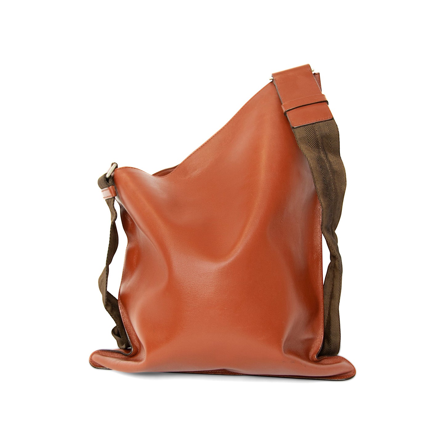 90s Runway Prada Asymmetrical Brown Leather Cross Body