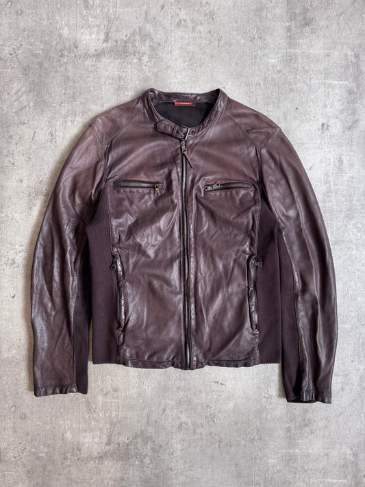 Prada Model SY183 Brown Leather Moto Jacket