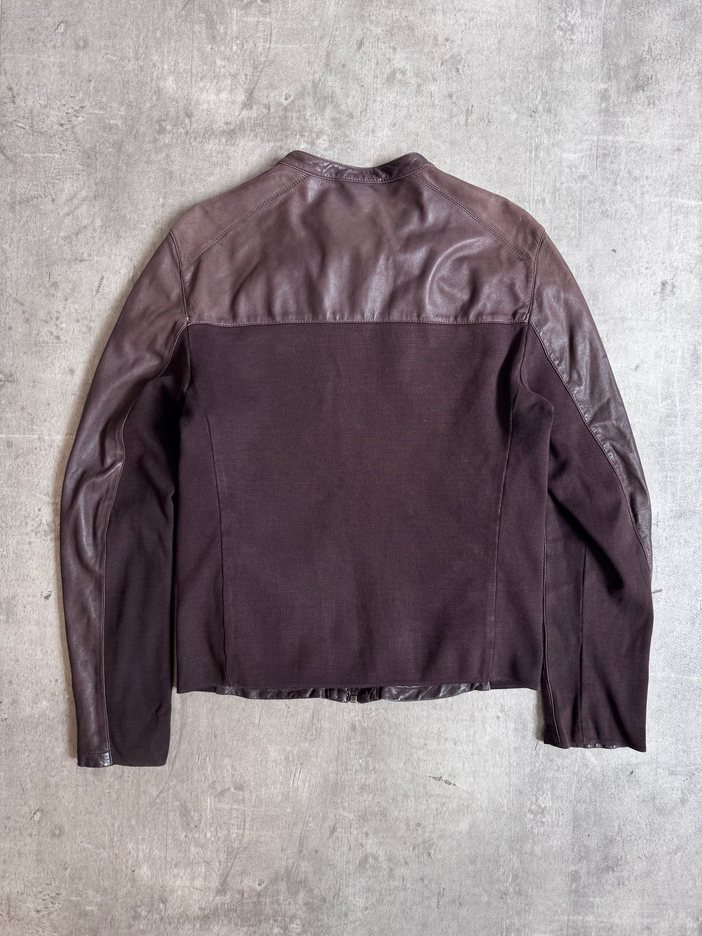 Prada Model SY183 Brown Leather Moto Jacket