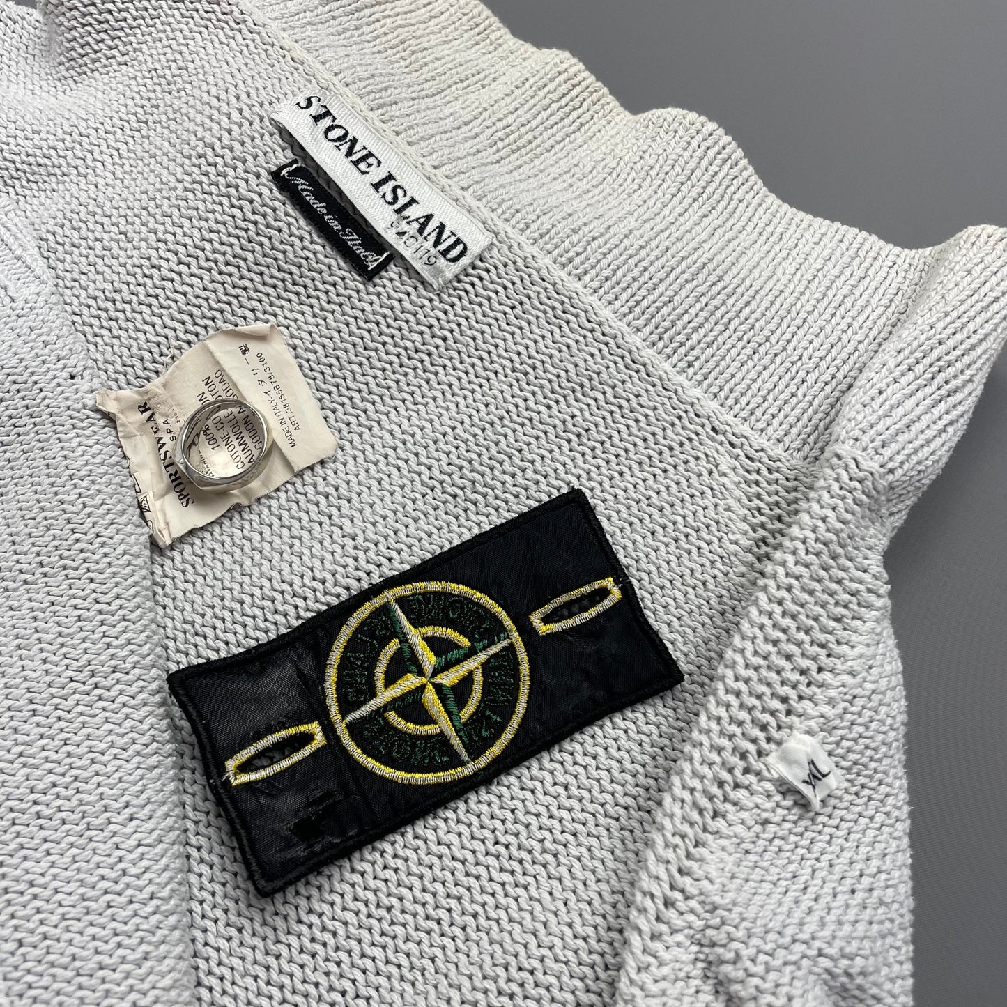 Stone Island White Zip-Through Knit Jumper SS03 | XX-Large, Red