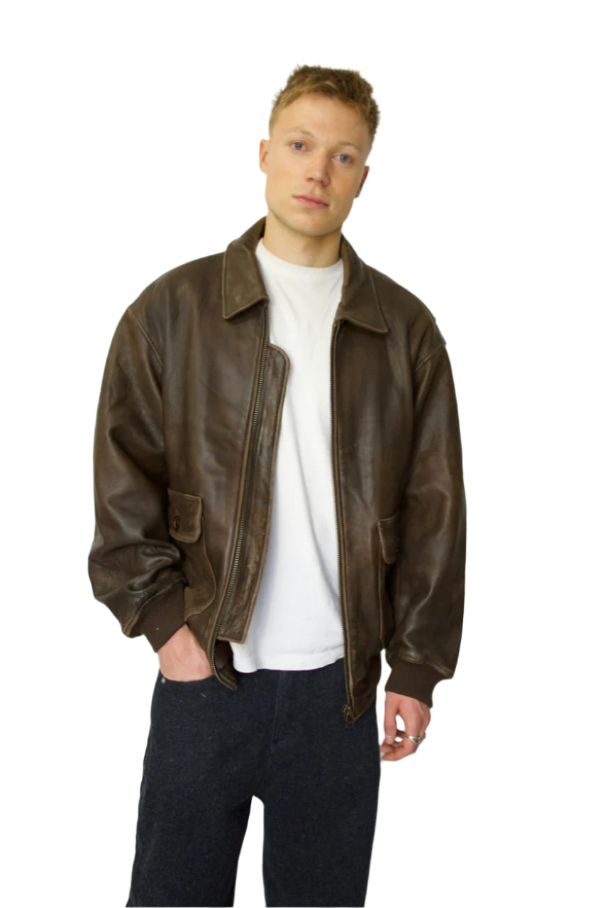 HM Brown Leather Zip Up Jacket