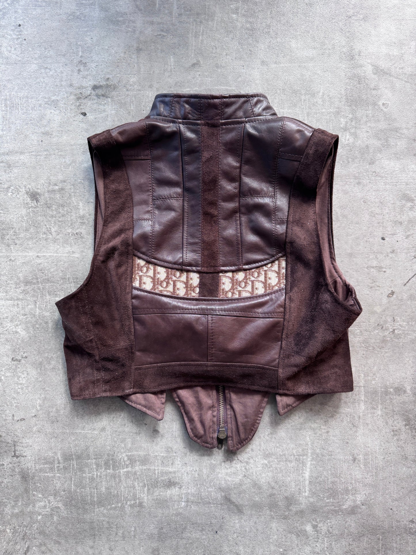 VT Rework: Dior Monogram Brown Suede Trim Leather Vest | Small, Multicoloured