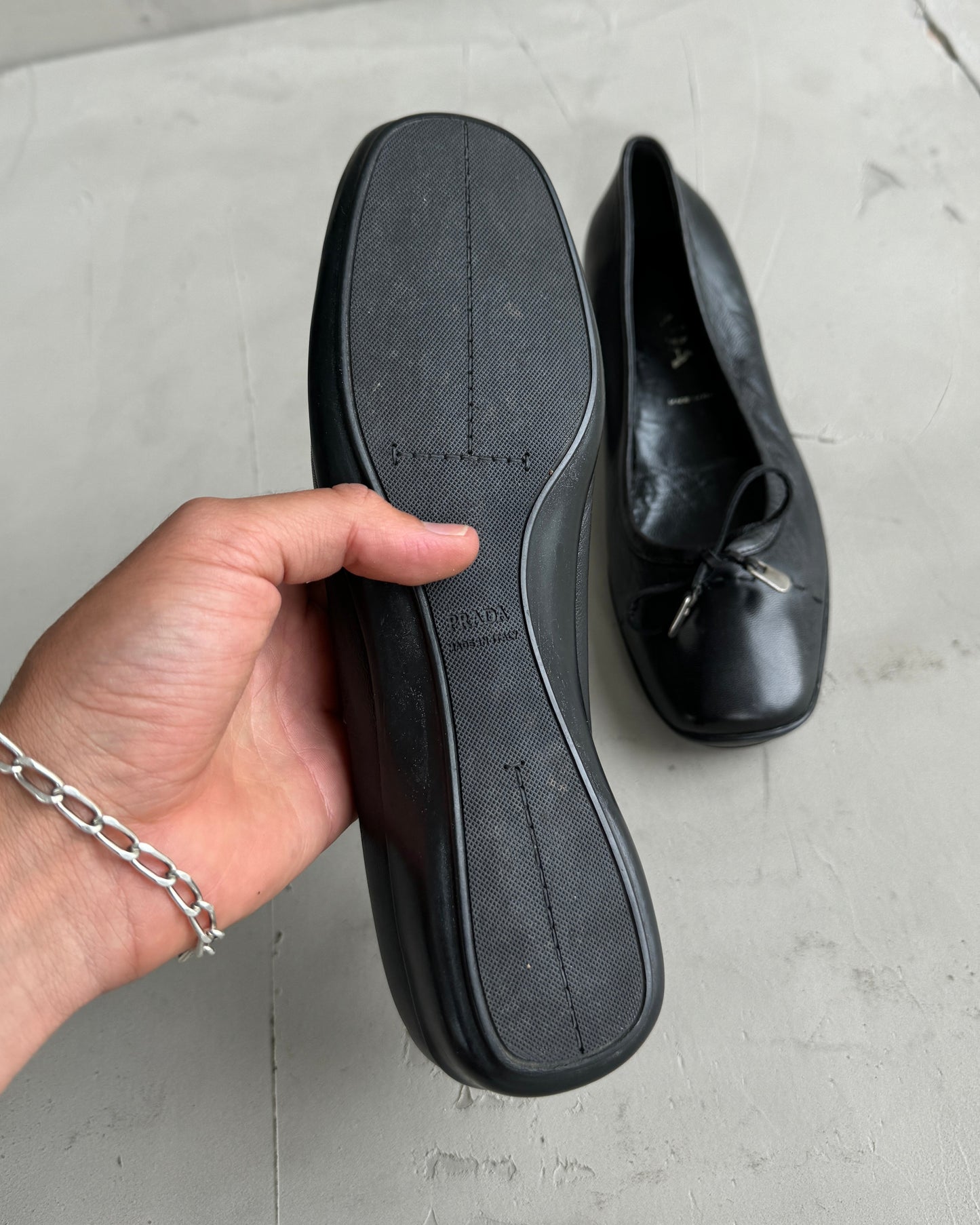PRADA SPORT LEATHER BALLET FLATS - EU 37.5 | UK 4.5, Black