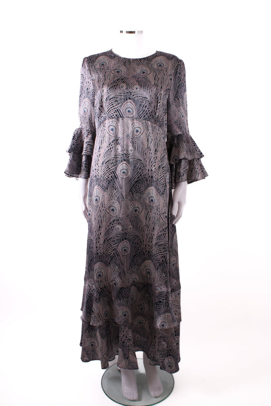 Liberty L/S Peacock Feather Print Dress Taupe/ Black L | Default Title, Black