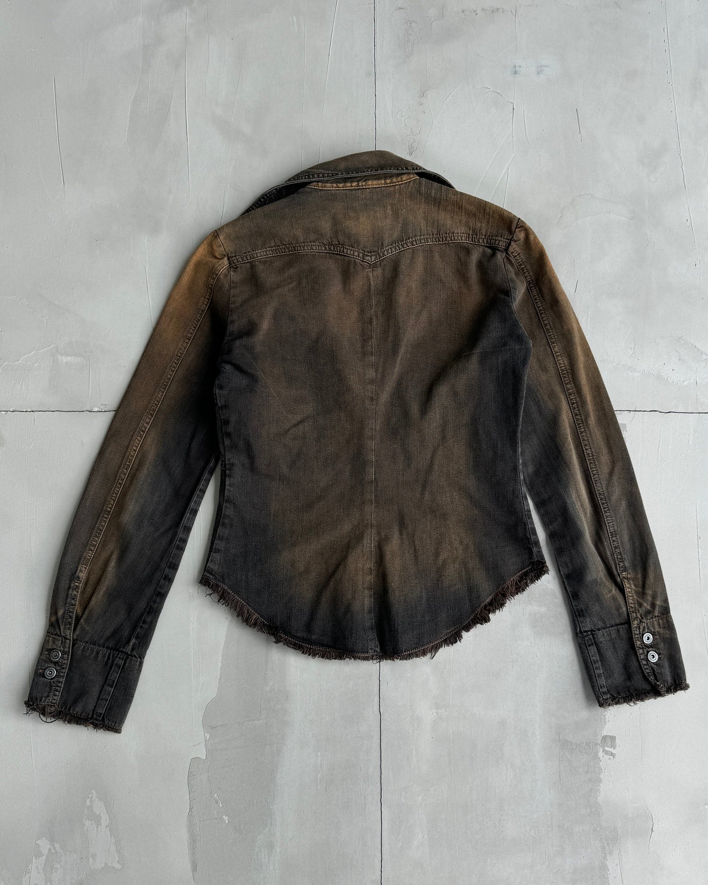 DIESEL BROWN DENIM DISTRESSED SHIRT JACKET - XS | XS, Brown