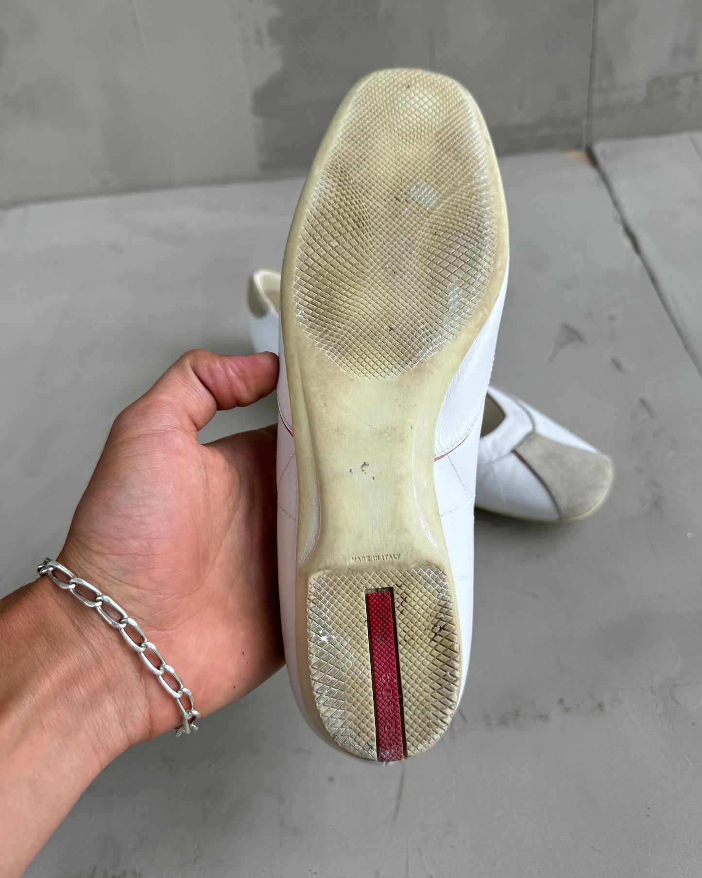 PRADA SPORT LEATHER BALLET FLATS - EU 37 | UK 4, White