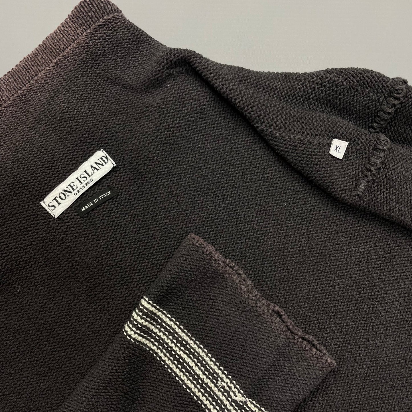 Stone Island Dark Grey Vintage Zip-Through Knit Jumper | X-Large, Grey
