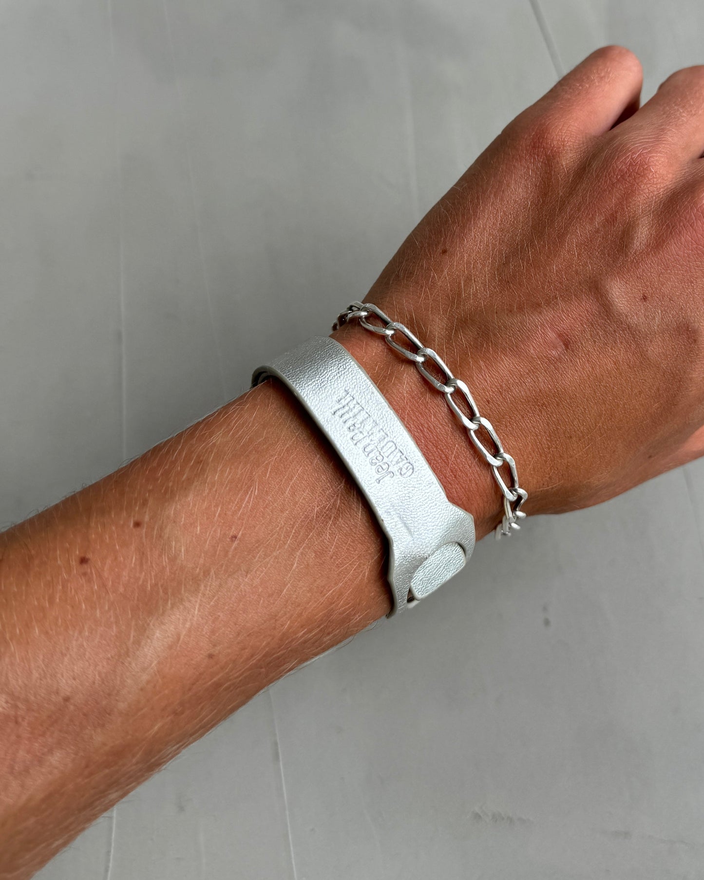 JEAN PAUL GAULTIER LEATHER & SILVER BRACELET | O/S, Silver