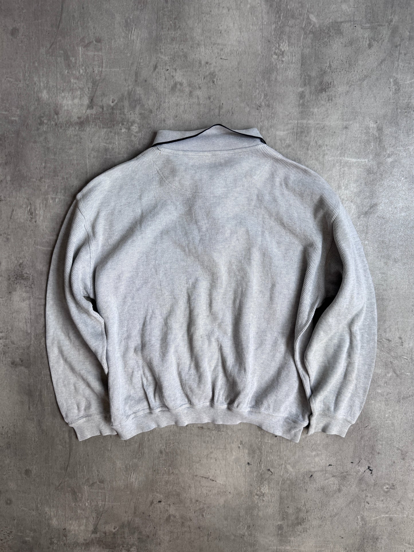YSL Grey Ribbed Quarter Zip Sweater