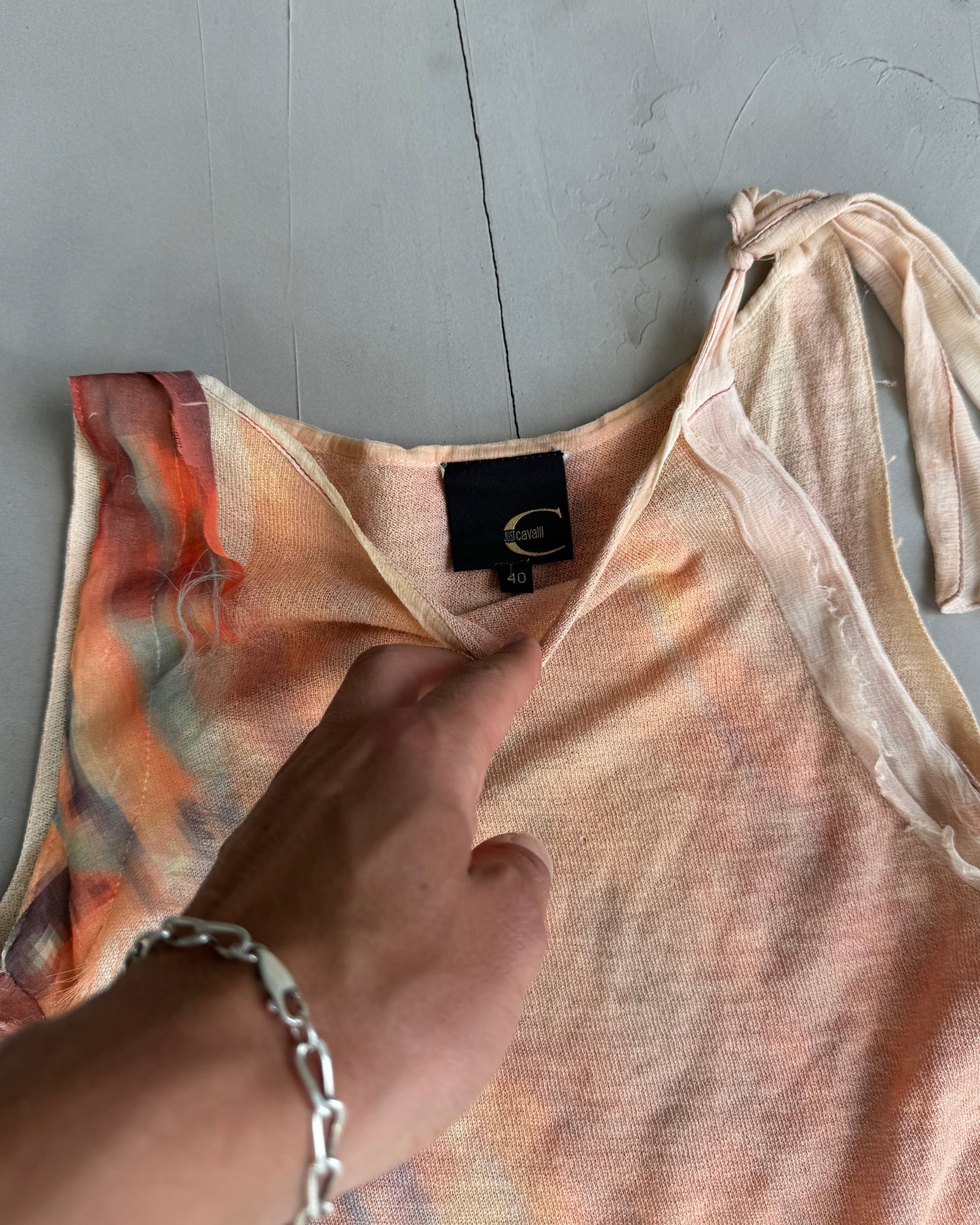 JUST CAVALLI MESH GRADIENT VEST TOP - S | Small, Cream