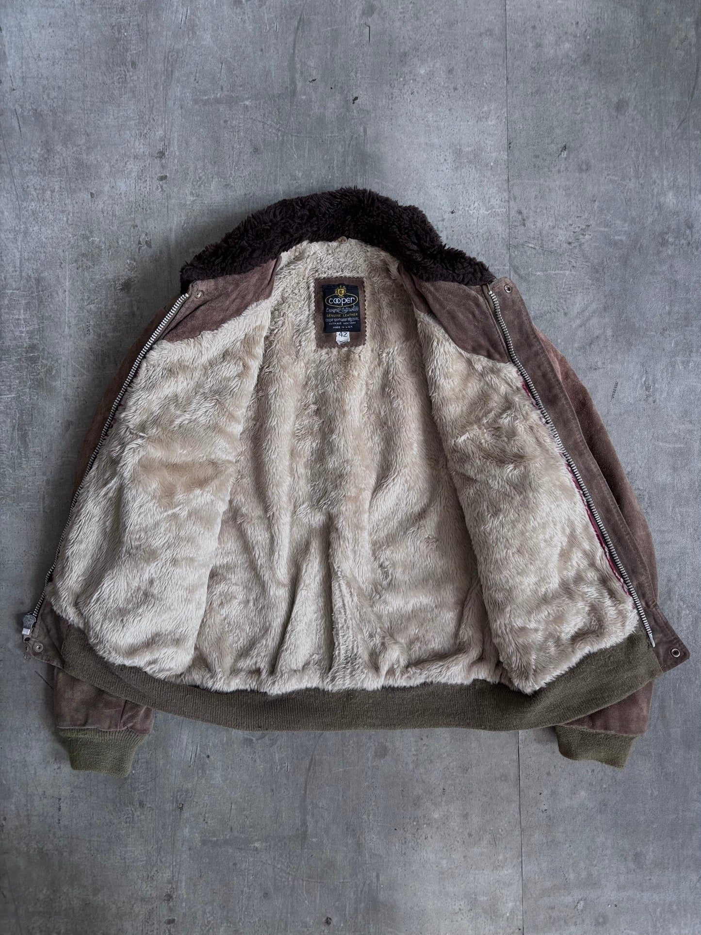 1960's Cooper Brown Suede Fleece Lined G1 Bomber Jacket
