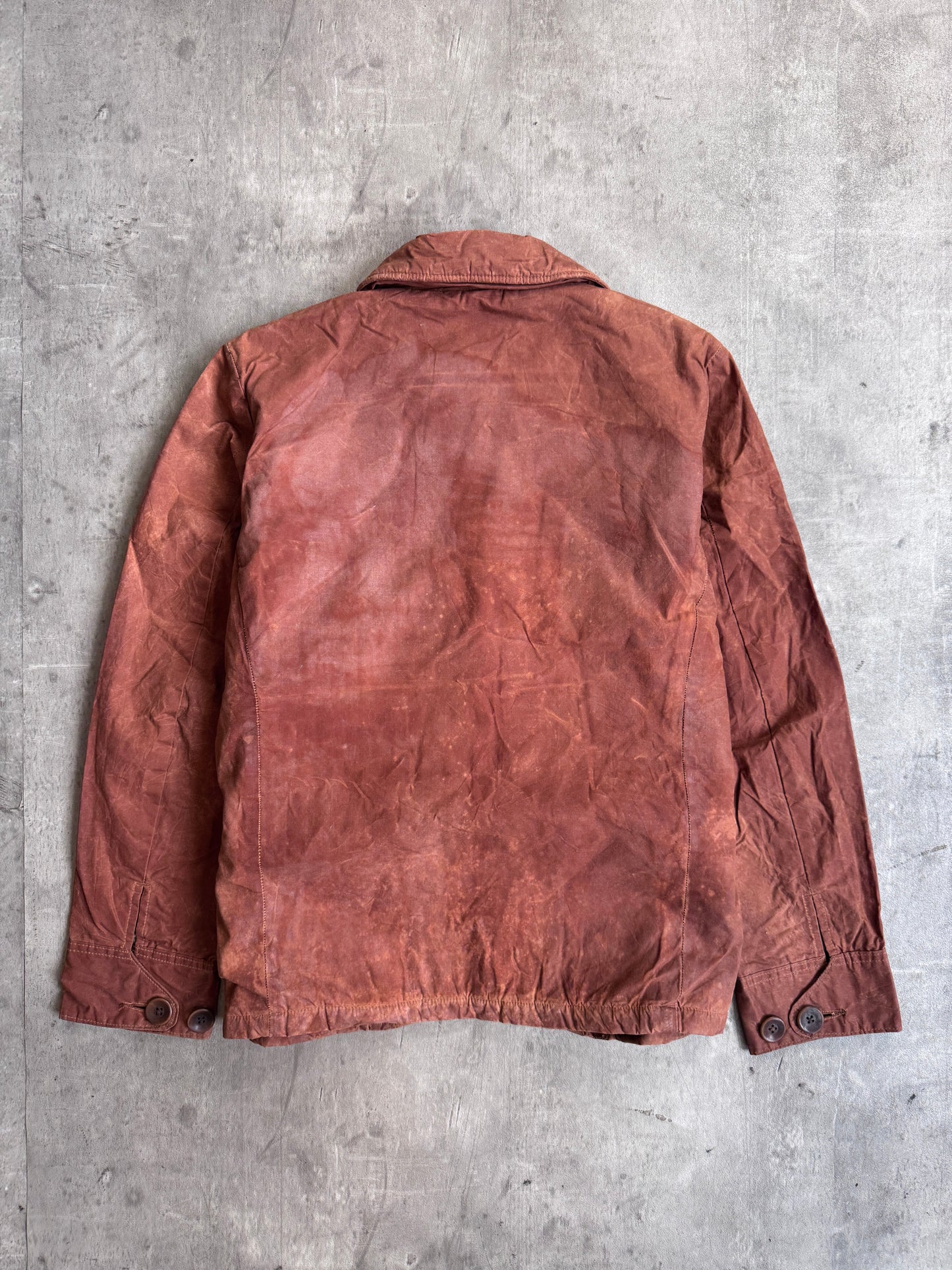 Kapital Asymmetrical Distressed Brown Wax Coated Hunting Jacket