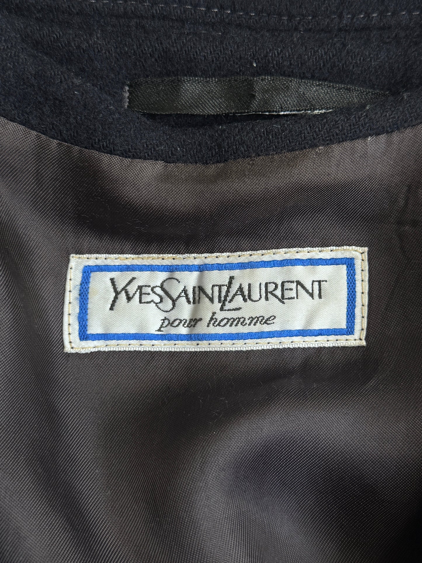 1980's YSL Navy Wool Single Breasted Military Balmacaan Coat