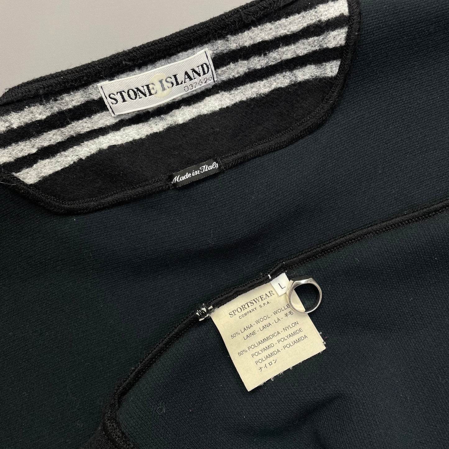 Stone Island Ribbed Knit Black Jumper AW00 | Large, Black