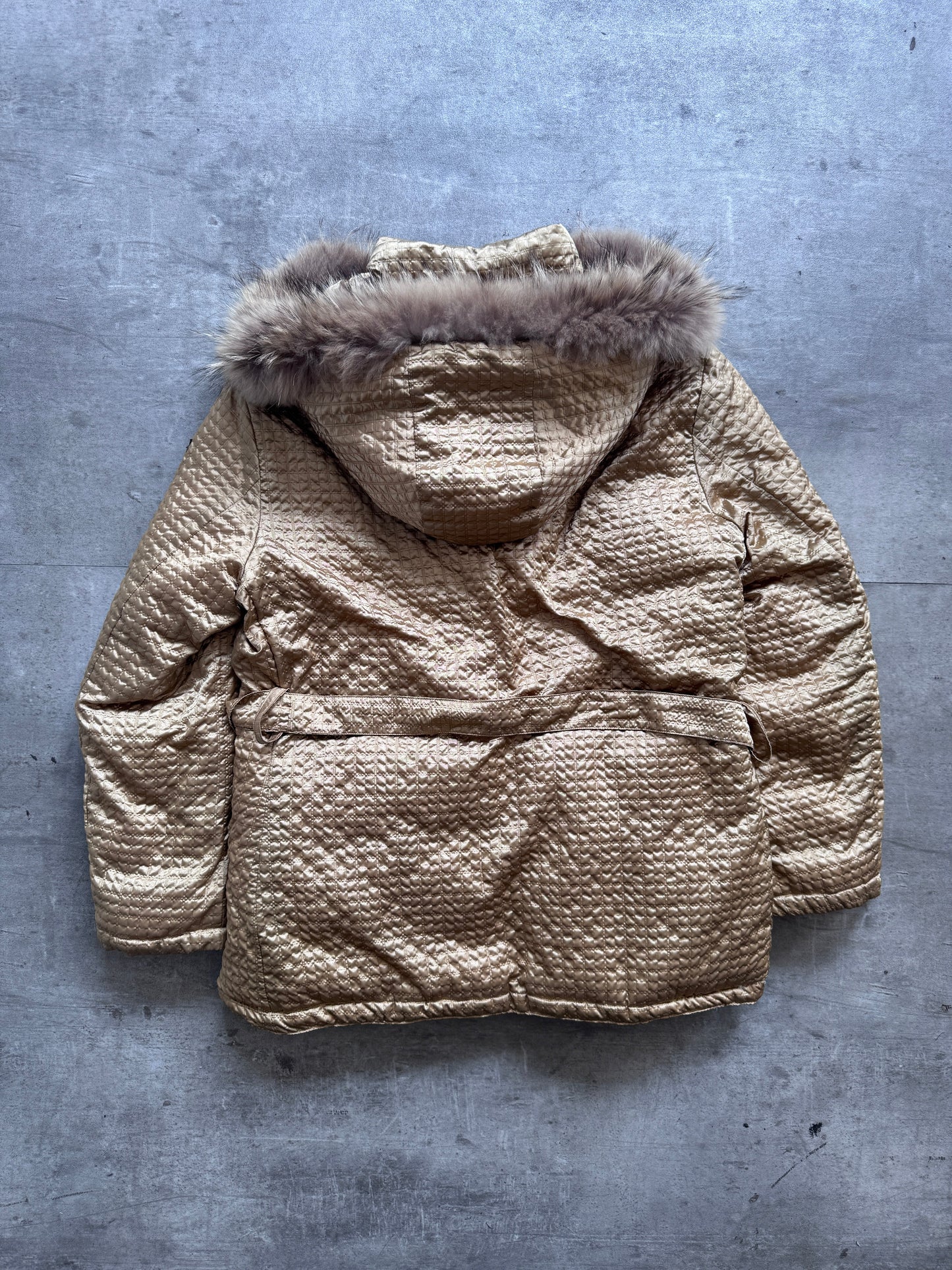 Versace Gold Quilted Parka Jacket | Large, Multicoloured