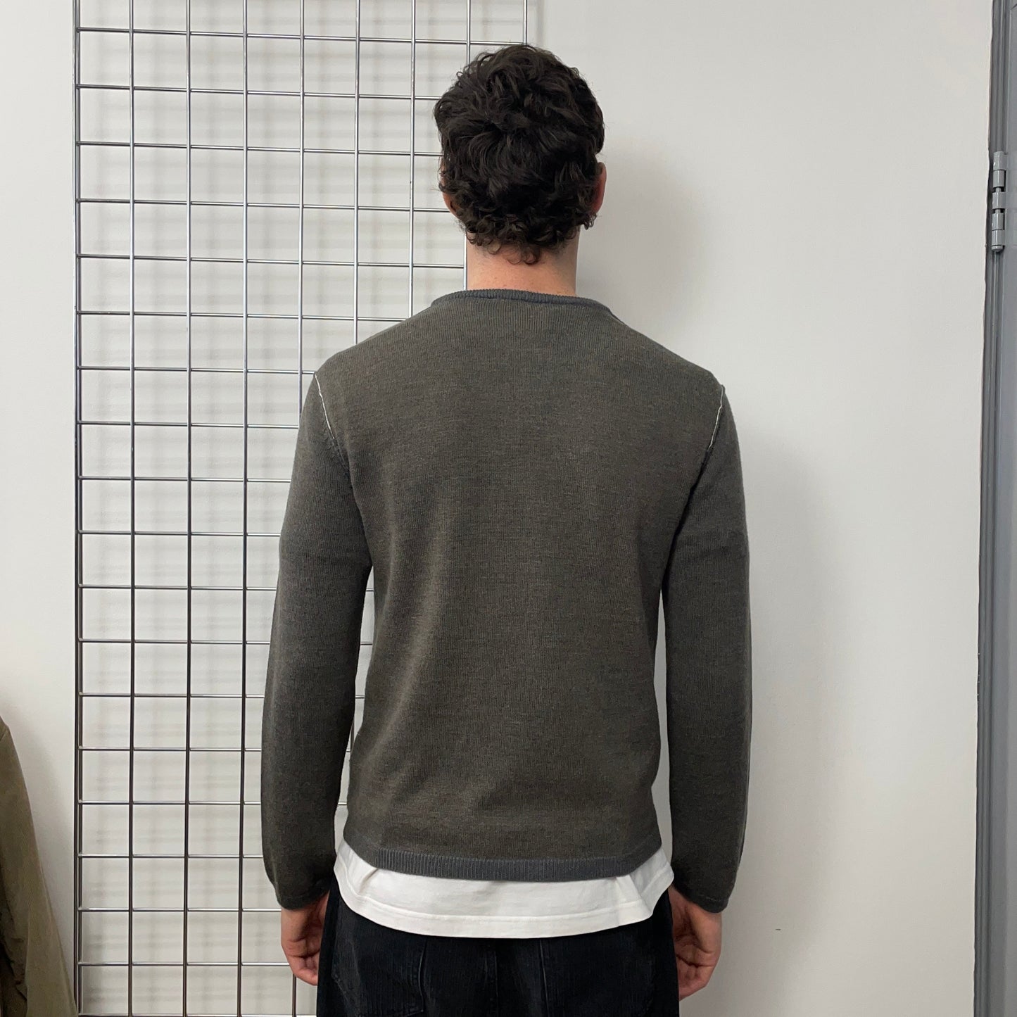 Armani Jeans Grey & Blue 00s Two-Tone Raw Seam Knit Jumper | Large, Blue