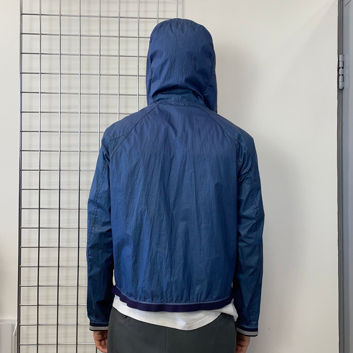 Stone Island Blue 00s Nylon Hooded Windbreaker Jacket | Large, Blue