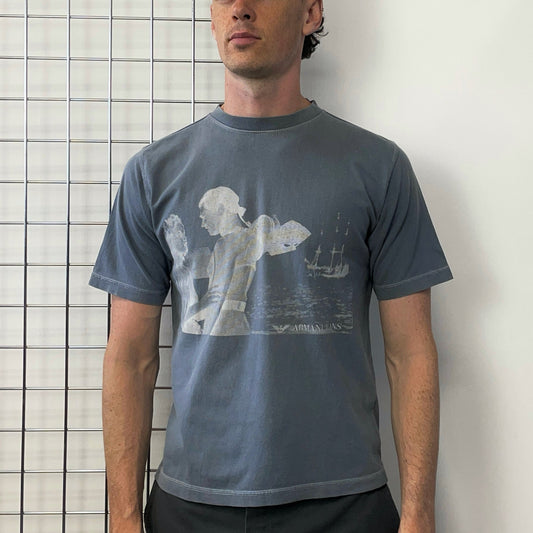 Armani Jeans Grey Blue 90s Scuba Couple Graphic T-Shirt | Medium, Blue