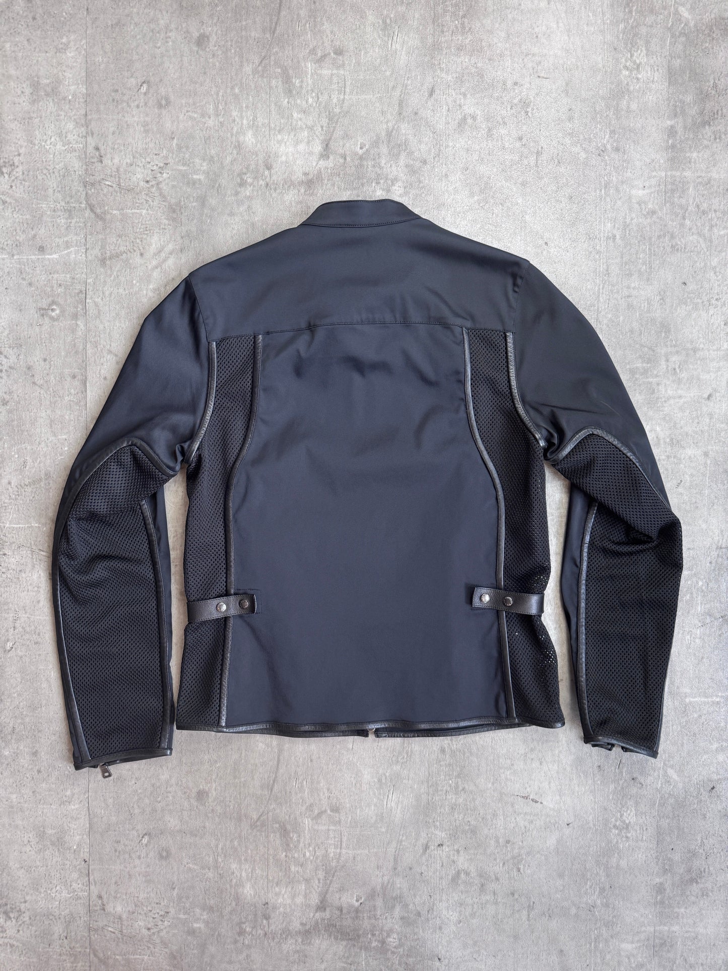 Prada Sport Panelled Mesh Leather Trim Cafe Racer Jacket