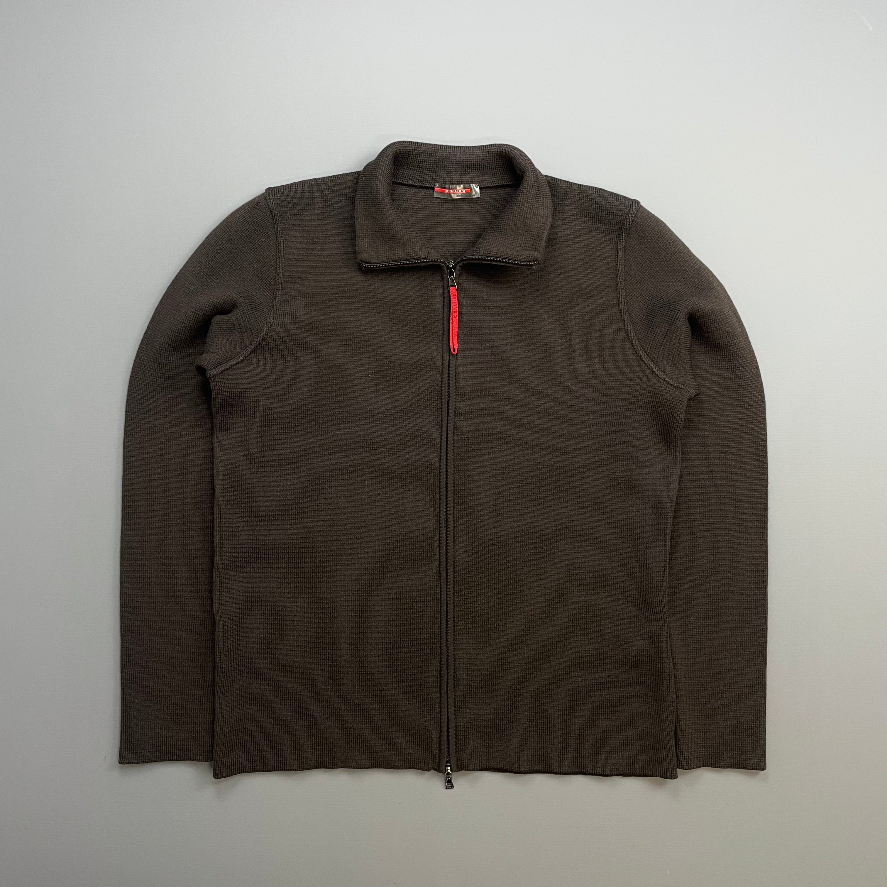 Prada Sport Khaki 00s Wool Knit Zip-Through Cardigan Jacket