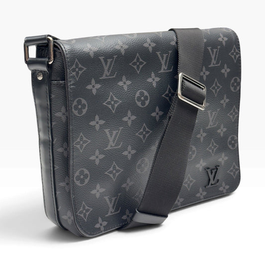 LOUIS VUITTON DISTRICT MESSENGER BAG MONOGRAM ECLIPSE BLACK PM | O/S, Black