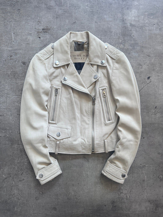 2000's Burberry Brit Calfskin Nubuck Cropped Moto Blouson | Extra Small, Multicoloured