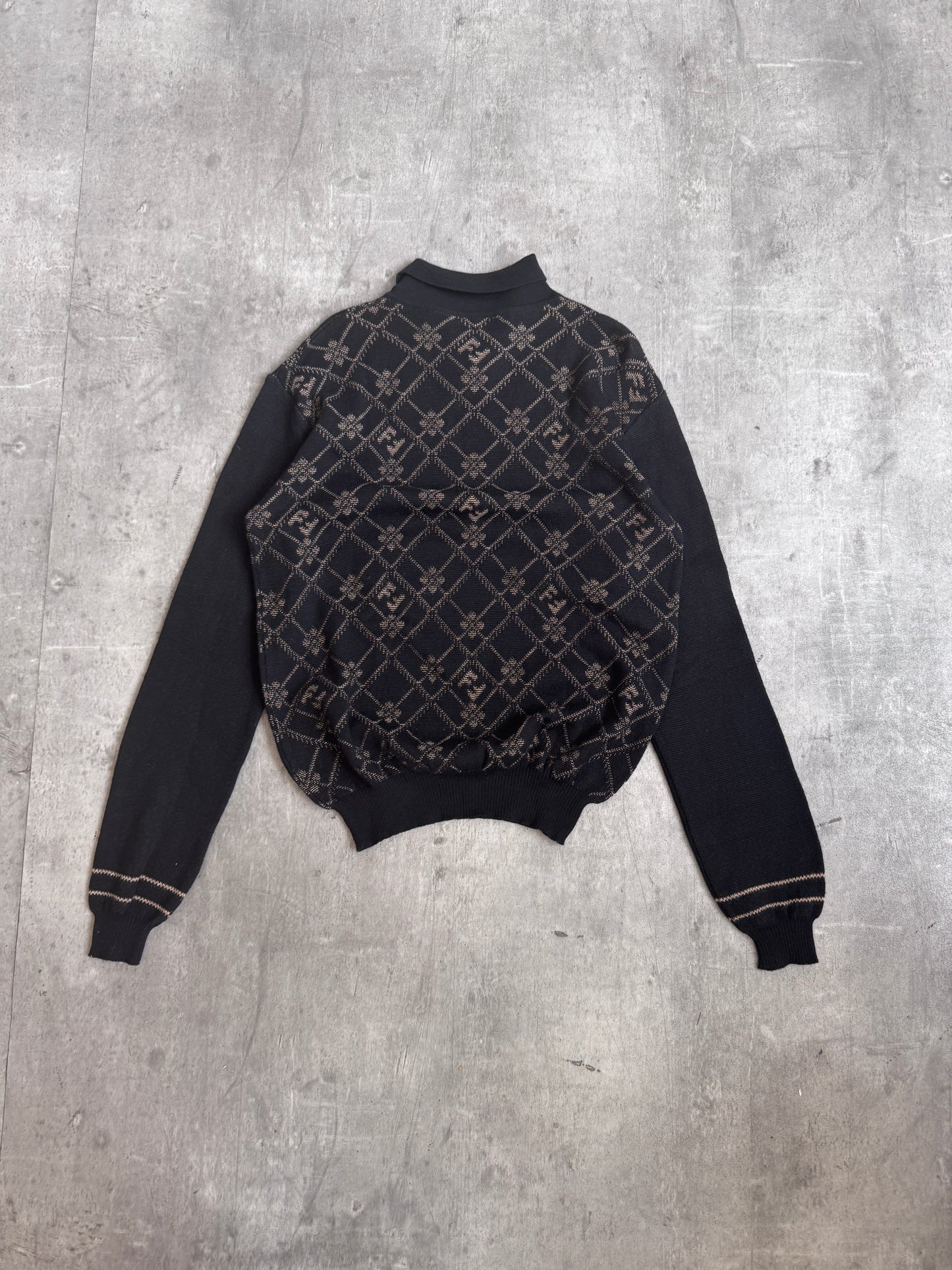 Fendi Virgin Wool FF Logo Collared Knit Sweater