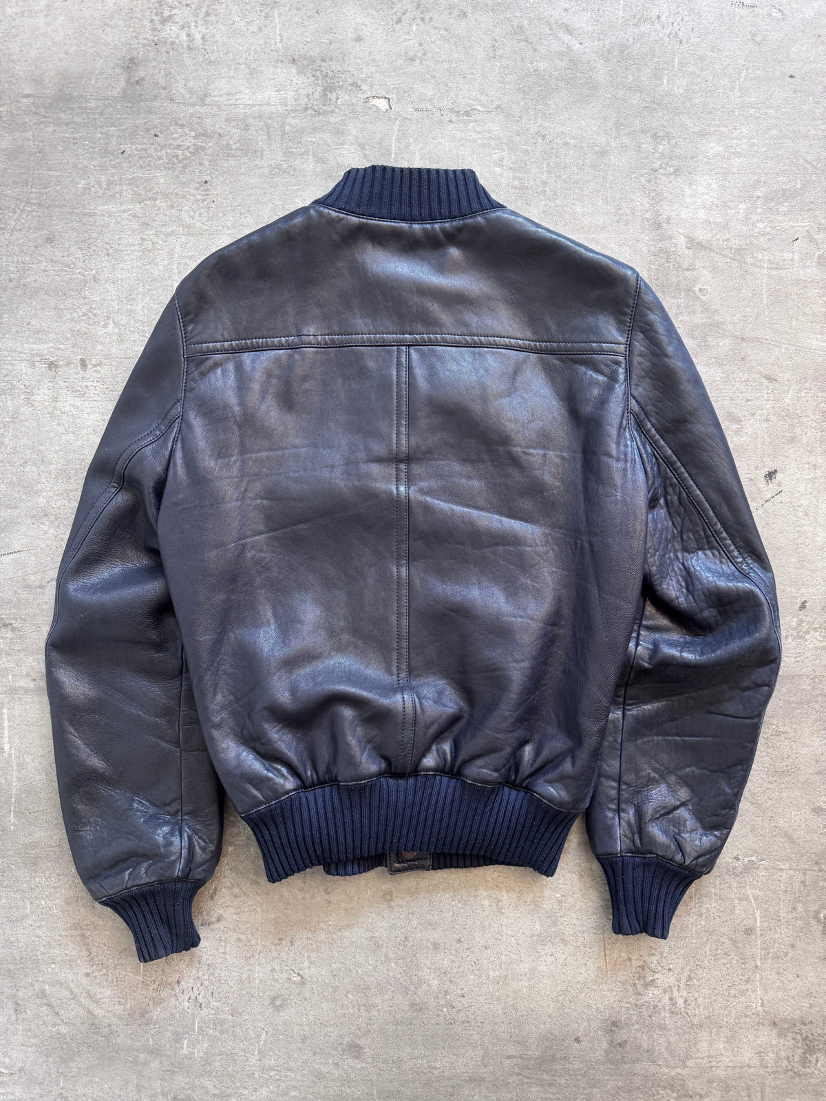 2000's Gucci Navy Leather Flight Bomber Jacket | Medium, Multicoloured