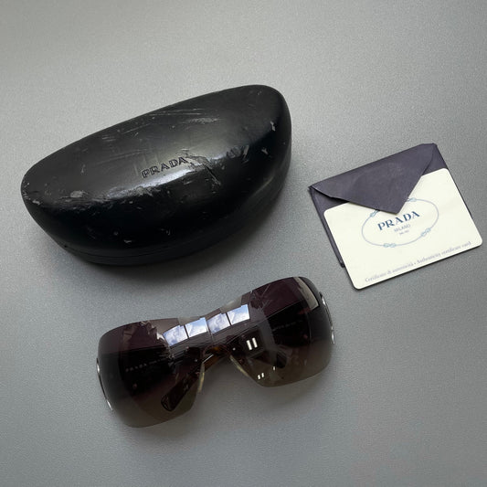 Prada Brown & Silver 00s Tortoise Shell Shield Sunglasses | O/S, Brown