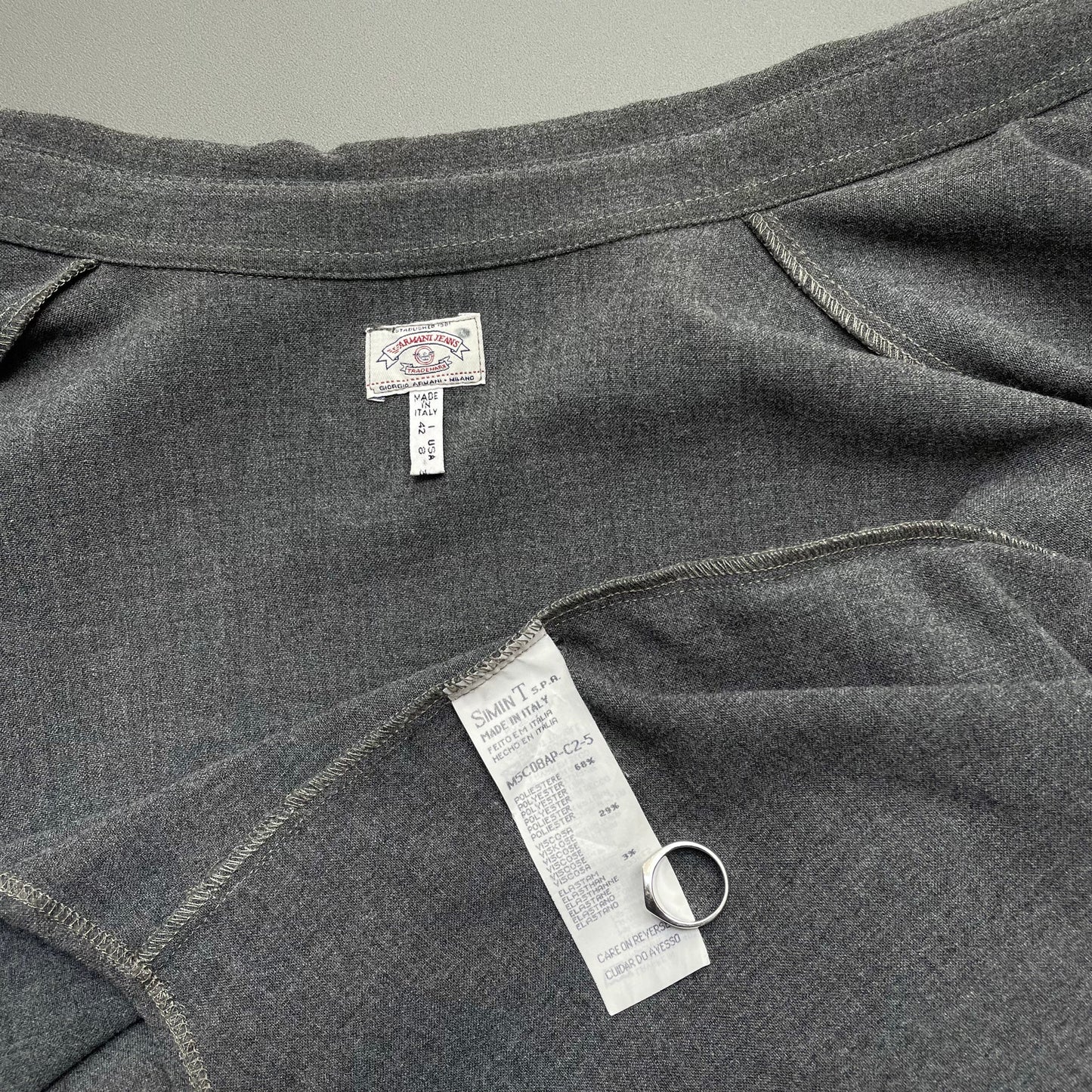 Armani Jeans Grey 90s Women's Drape Pocket Shirt | Medium, Grey