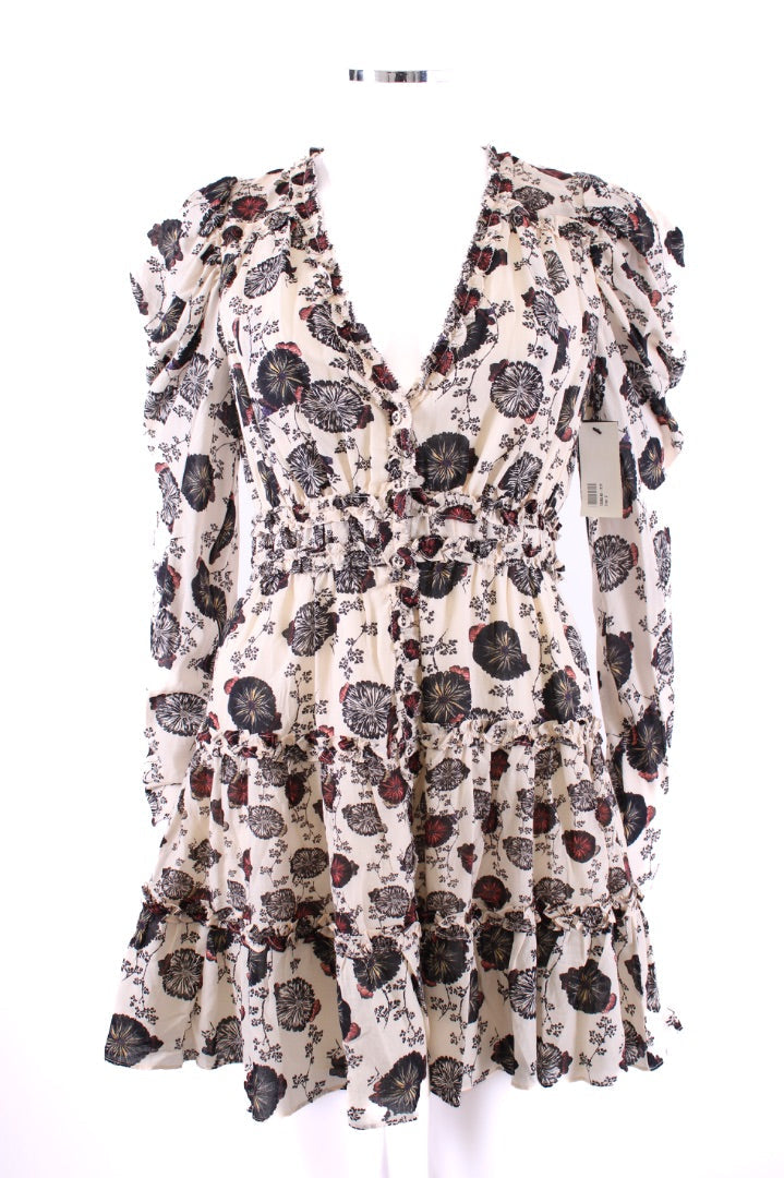 Ulla Johnson L/S Floral Ruched Dress Cream/ Black 6