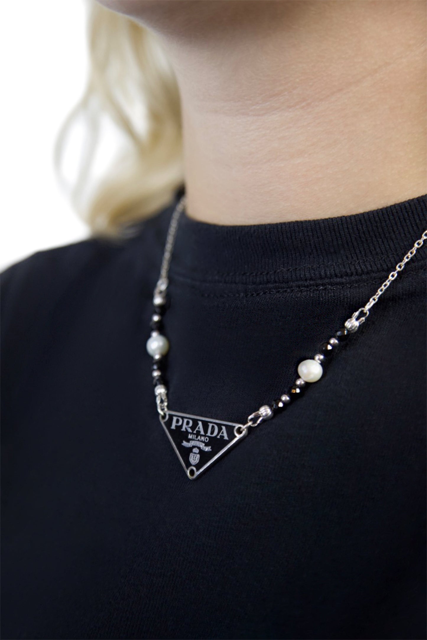 VT Rework: Prada Black Pendent Pearl Beaded Necklace