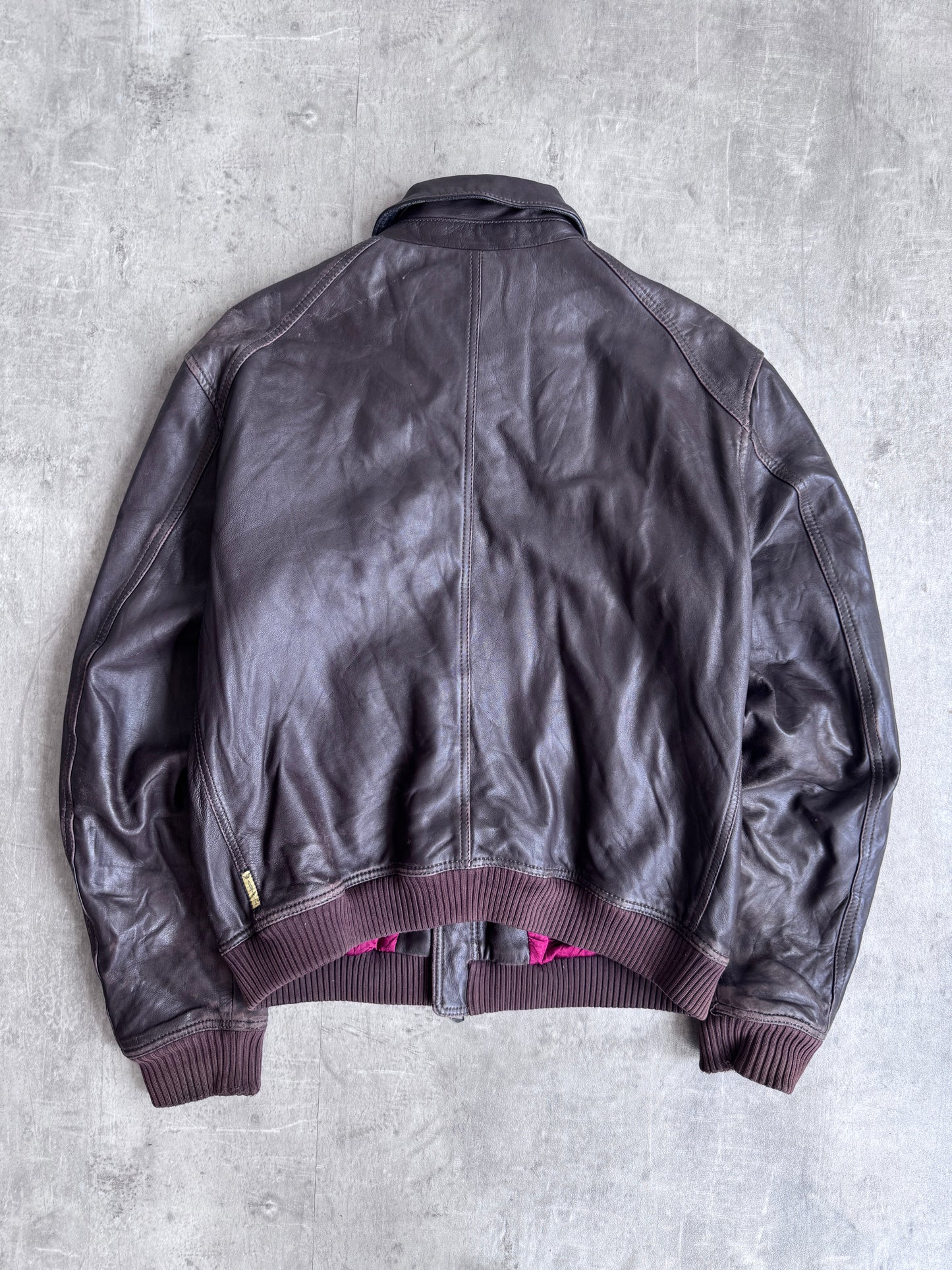 Armani Jeans Washed Brown Leather Blouson