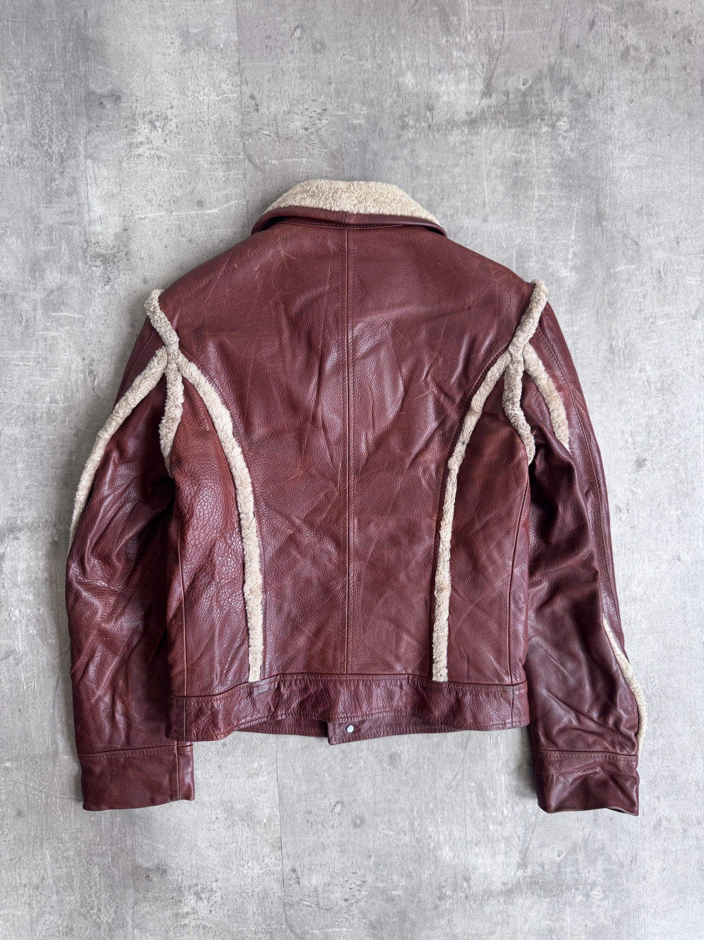 D&G Brown Sherpa Trim Leather Jacket