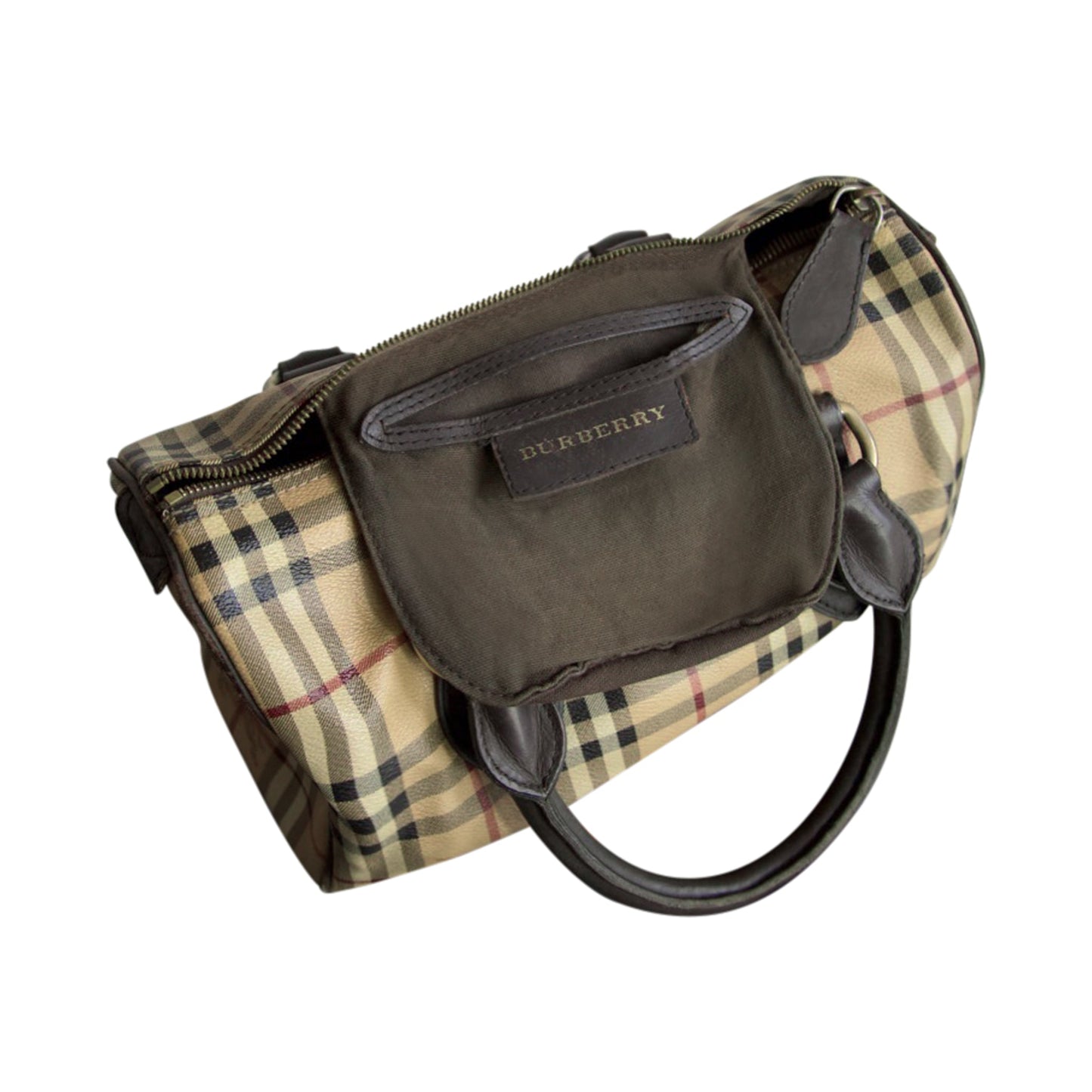 Burberry Nova Check Canvas Leather Handbag